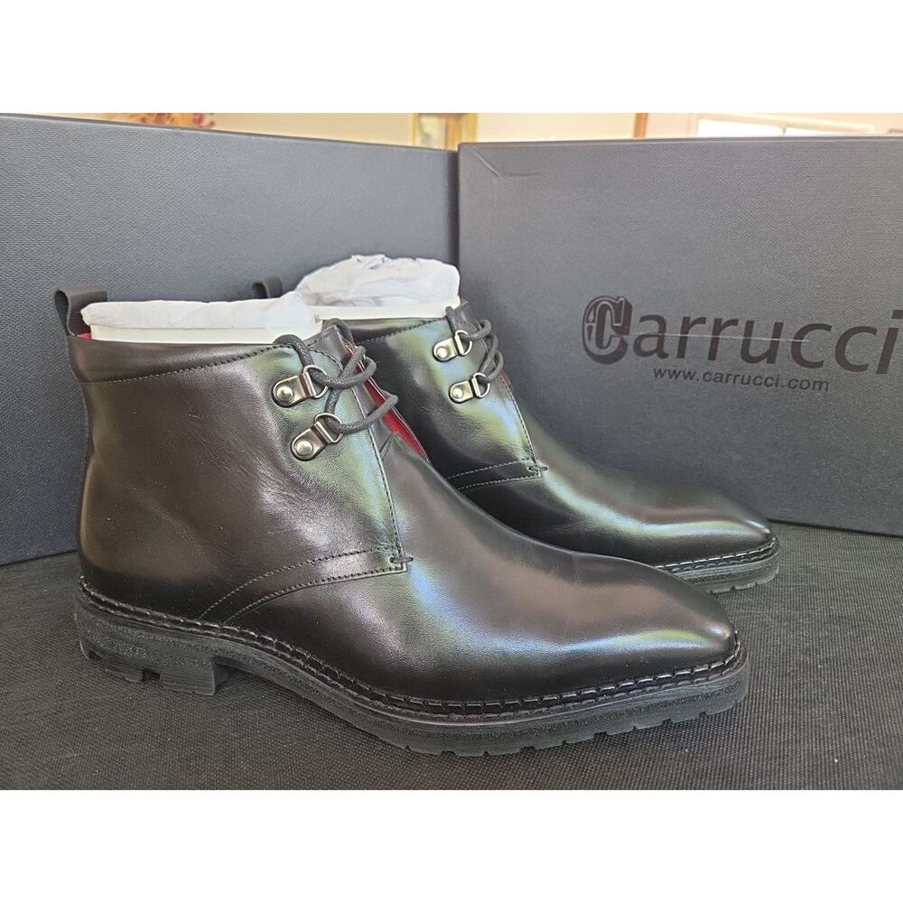 Carrucci Men’s Black Leather Patterned Design Lace Up Ankle Boots Us 8D